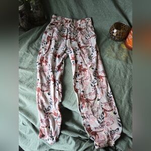 Girls Leapord Pants Loose Small 6x H&m Lightweight Pull On Joggers Cream Cheetah